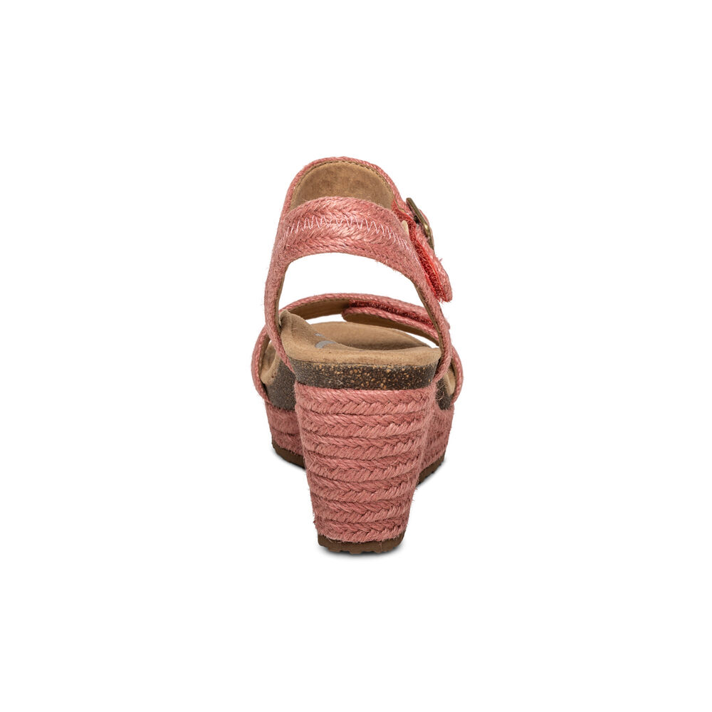 Aetrex Women's Sydney Quarter Strap Espadrille Wedge Sandals - Raspberry | USA 8AWNZN1